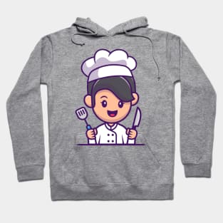 Chef Girl With Knife And Spatula Cartoon Hoodie